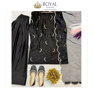 Traje Farshi de Seda Crepé Natural, Estilo Clásico, Elegante y Tradicional, Hecho en India, en Venta - Product Image 3