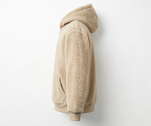 Sudadera con Capucha de Forro Polar Beige, Corte Regular, Color Sólido, Ropa Casual de Invierno, Tejido Antipelusas, Diseño con Bolsillos - Product Image 4