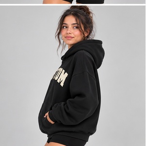 Custom Letter Print Oversized Hoodie <b>Women</b> <b>Black</b> Cotton <b>Fleece</b> Drop Shoulder Hooded Sweatshirt Autumn Streetwear - Product Image 2