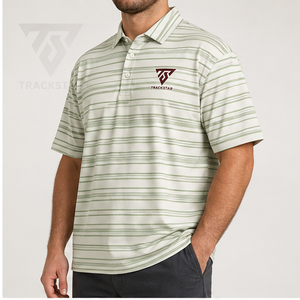 Polo de Manga Corta para Hombre Trackstar, Color Verde Salvia con Rayas Crema, Cuello con Botones, Estilo Casual para Golf, con Logotipo Personalizado - Product Image 4
