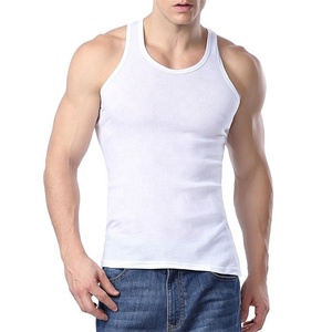 Men's for Ribbed Knitted O-Neck Casual Tank Top 100% Cotton Solid Color Front <b>Logo</b> <b>No</b> Printing - Product Image 2
