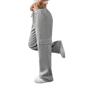 Pantalones Deportivos de Mujer, Cintura Media, Ajustados, Estampados, Grises, de Forro Polar, Cintura Elástica, Algodón Grueso, Casuales, para Invierno, Hasta la Rodilla - Product Image 3