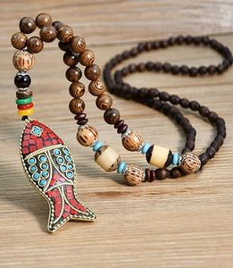 Collier fait main en perles de bois turquoise pour femmes, bijoux tendance - Product Image 3