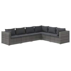 <b>6</b>-<b>Piece</b> Poly Rattan Gray <b>Patio</b> Lounge <b>Set</b> with Cushions Outdoor Furniture - Product Image 2