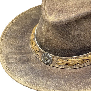 Chapeaux en cuir véritable unisexe marron style vintage délavé, chapeau de cowboy pour l'extérieur et les voyages, couvre-chef personnalisé OEM, marque privée, chapeaux de mode western - Product Image 5