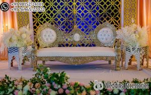 Espectacular Juego de Sofás Plateados para Escenario de Boda, Elegante Juego de Sofás Plateados Tallados para Recepción de Boda, Sofá Loveseat Exclusivo, EE. UU. - Product Image 3