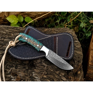 Couteau de chasse artisanal en acier Damas, pointe tombante, lame droite, manche en Micarta avec étui en cuir - Product Image 3