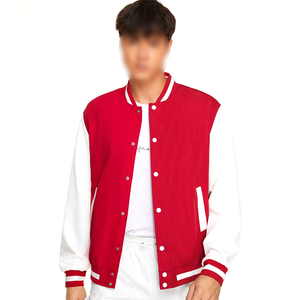 Minimalist Red Men Varsity <b>Jacket</b> <b>White</b> Contrast Sleeve Blank Bomber <b>Jacket</b> Custom Team Casual Sportswear Baseball Uniform - Product Image 1