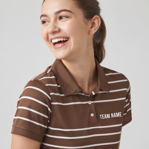 Polo de rugby rayé personnalisé pour femme, maillot de sport à manches courtes avec boutons sur le devant, personnalisable avec le nom de l'équipe, polos de performance - Product Image 2