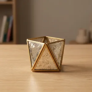 Artisan Design Square <b>Brass</b> Frame Silver Glass <b>Lantern</b> Votive Holder Handmade Home & Wedding Tabletop Decor VO55 - Product Image 1