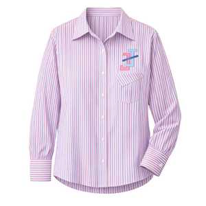 Chemisier rayé boutonné pour femme JJOA, chemise de bureau à manches longues avec logo brodé, haut décontracté professionnel, vente en gros - Product Image 1