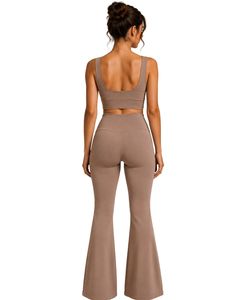 Manufacturer Customized Taupe Brown Womens Seamless Yoga Set <b>Flare</b> <b>Leggings</b> And Sports Bra Gym Workout Activewear Fitness Outfit - Product Image 2