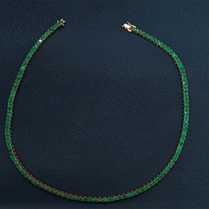 Collar de Cadena de Perlas con Gemas Verdes Naturales, Oro de 14k, Corte Natural, Estilo Lujoso Oscuro, Unisex, RIZTA JEWELS - Product Image 6