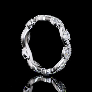 Bague de fiançailles et de mariage en or 10K 14K 18K ou argent 925 935, sertie de diamants de laboratoire taille marquise, style bande éternité, finition vintage rhodiée - Product Image 4