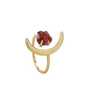 Raw <b>Garnet</b> Crescent Moon <b>Ring</b> 925 <b>Silver</b> | Handmade Birthstone Gemstone <b>Ring</b> Prong Setting Jewelry - Product Image 1