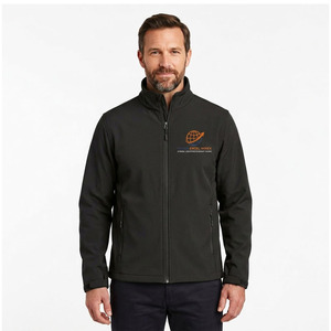 Veste softshell pour homme, noire, en polaire, avec logo brodé sur le devant, col montant, fermeture éclair, coupe-vent, vêtement d'hiver décontracté, séchage rapide - Product Image 1