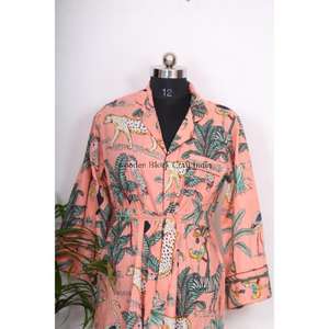 Chemise à manches longues style kimono pour soirée, robe portefeuille en coton floral, chemise de nuit douce en coton indien, robe de villégiature pour femme - Product Image 4