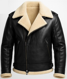 Blouson Bomber en Cuir Noir Effet Peau de Mouton Style Urbain Hivernal - Col Montant Imperméable & Respirant Couleurs Personnalisables & Logo Frontal - Product Image 3