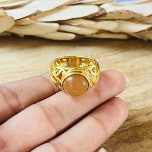 Trendy Design Peach Moonstone <b>Ring</b> Boho Brass Jewelry For Women 18k Gold Plated Geometric <b>Statement</b> <b>Ring</b> For Wholesale/OEM/ODM - Product Image 2