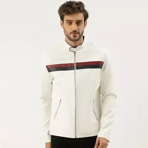 Chaqueta de Cuero Vacuno Genuino Blanco Palin de Diseño Moderno, Personalizable, con Cuello Alto y Cierre de Cremallera, Chaqueta de Invierno para Hombre - Product Image 1