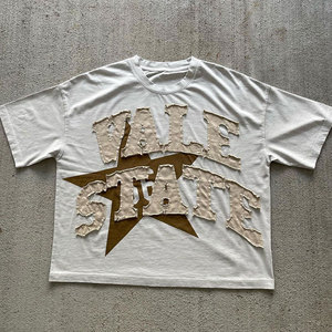 T-shirt Appliqué Homme Manches Courtes Col Rond Style Urbain Jersey Coton Coupe Classique Motif Lettres Logo Avant - Product Image 5