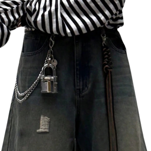 Mens Black Washed Distressed Wide Leg <b>Baggy</b> <b>Jeans</b> <b>Low</b> <b>Waist</b> Loose Fit Casual Streetwear Denim Pants Ripped Breathable Midweight - Product Image 3