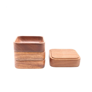 ชามผลไม้ไม้ ชามอาหาร ชามสำหรับโรงแรม ร้านอาหาร ครัวเรือน จานสี่เหลี่ยม ชามใส่อาหารเสริม ทำจากไม้เนื้อแข็ง สำหรับขาย - Product Image 1