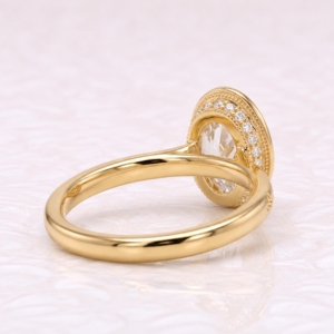 Bague de fiançailles et de mariage en diamant de laboratoire ovale de 2,5 carats, sertie clos, en or jaune 14K plaqué rhodium, design étoile céleste vintage - Product Image 4