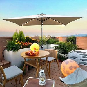 10 X 6.5t Rectangular LED <b>Lighted</b> Outdoor Umbrellas for Garden Pool Spa Solar Powered Crank <b>Push</b> Button Tilt for Patio Swimmi - Product Image 1