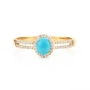 Anillo de banda dividida con halo de diamantes y turquesa de 14K - Claridad VVS1-VS2 certificada por IGI - Product Image 2