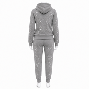 Survêtement en tissu orné de strass pour femme, veste zippée intégrale, pantalon à taille élastique, vêtements décontractés confortables et tendance - Product Image 2