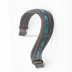 Bande de sourcils de cheval de qualité supérieure en cuir véritable équestre de qualité supérieure avec cristaux multicolores bande de sourcils de bride de cheval bon marché - Product Image 3