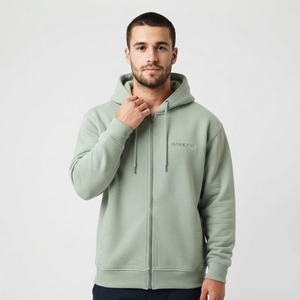 Sweat à capuche zippé intégral en coton épais, doublé polaire, éco-responsable, à épaules tombantes surdimensionnées pour homme - Product Image 2