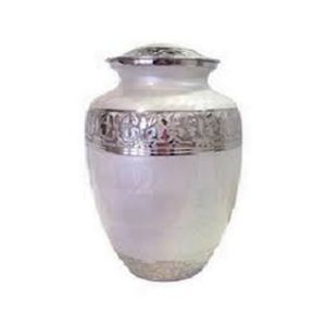 Urna Funeraria Artesanal para Cenizas Humanas, Elegante Esmalte Blanco y Metal Plateado Grabado a Mano, Venta al Por Mayor - Product Image 4