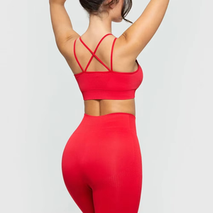 New Arrival Women's Seamless Yoga Set Custom Logo Active Wear Sexy Sport Bra Fitness Legging Plaid Pattern Front 2-Piece - Product Image 6