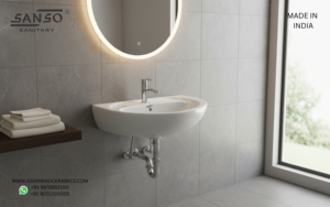 Lavabo mural en céramique à trou unique pour robinet, vasque de salle de bain murale, équipement sanitaire pour hôtel et maison - Product Image 2