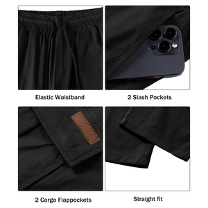 Pantalones Deportivos Cargo Negros para Hombre, Cintura Elástica con Cordón, Múltiples Bolsillos, Casuales, Ligeros, Transpirables, para Primavera - Product Image 4