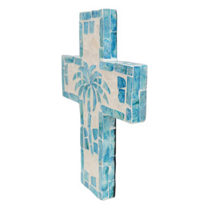 Extraordinary Handmade Mosaic Cross Wall Decor MOP Blue Palm <b>Tree</b> Wall Art Coastal Accent Tropical Cross Hanging <b>Decoration</b> Home - Product Image 5