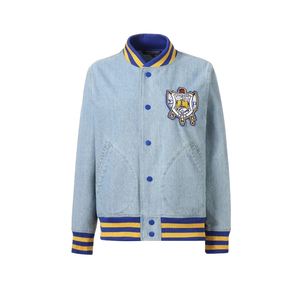แจ็คเก็ตยีนส์ Sigma Gamma Rho แบบ Bomber สีน้ำเงินสั่งทำพิเศษ เสื้อแจ็คเก็ตยีนส์ลำลองสไตล์สตรีทแวร์ พร้อมปลายแขนและชายเสื้อแบบริบ OEM ODM - Product Image 2