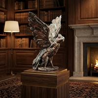 Sculpture d'aigle artisanale en bois, statue d'oiseau rustique en teck et bois flotté, ailes écartées, décoration d'appoint au sol, unité décorative