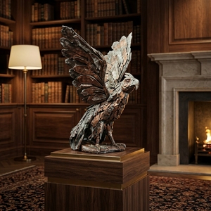 Handcrafted <b>wooden</b> eagle sculpture <b>rustic</b> teak driftwood bird animal statue wings spread floor accent decoration unit setup nows - Product Image 3
