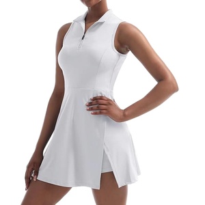 Vestido de Golf Blanco sin Mangas para Mujer, con Cierre de Cremallera de un Cuarto, Color Sólido, Secado Rápido, Estilo Deportivo, Tejido de Poliéster - Product Image 4