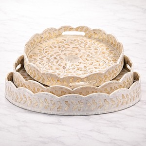 High Selling Mother of Pearl Inlay Round Serving Storage Natural Finished Tray For Tea Coffee Home Decor Tray For Tabletop Decor - Product Image 4