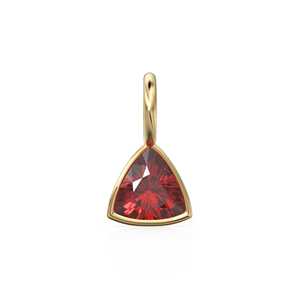 Colgante de Oro Sólido Amarillo de 14k con Diamante de Imitación de 5mm / Piedra de Nacimiento de Julio / Gema Roja con Corte Trillón - Product Image 1