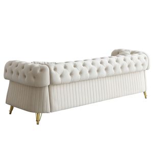 Divano Chesterfield Moderno 89 W in Velluto Beige Trapuntato per Soggiorno con Due Cuscini e Due Cuscini Decorativi - Product Image 6
