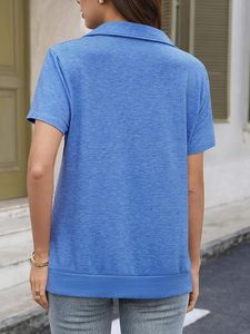 เสื้อโปโลแขนสั้นสีน้ำเงินสำหรับผู้หญิง เสื้อลำลองผ้าถักระบายอากาศได้ดี - Product Image 3
