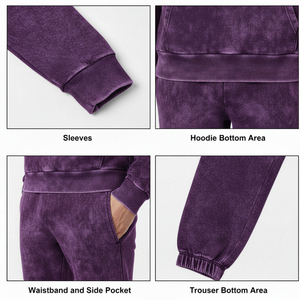Premium <b>Purple</b> Acid Wash Tracksuit <b>Men</b> Custom 3D Puff Logo Hoodie Jogger Set 400GSM Cotton Terry Vintage Mineral Wash Sweat <b>suit</b> - Product Image 4