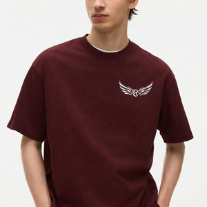 เสื้อยืดคอกลมแขนสั้นสีแดงเข้มสำหรับผู้ชาย ผ้าเทอร์รี่ โพลีเอสเตอร์/คอตตอน ป้องกันการเป็นขุย ทรงปกติ สวมใส่สบาย - Product Image 2