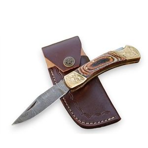 Cuchillos Plegables Profesionales Hechos a Mano con Hoja de Patrón Damasco, Empuñadura de Madera Duradera, Diseño Compacto de Bolsillo para Caza y Camping - Product Image 1