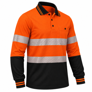 Camisa de Trabajo de Alta Visibilidad Reflectante para Hombre, Manga Larga, Poliéster, Uniforme de Seguridad, Diseño a Rayas Naranja y Negro - Product Image 3